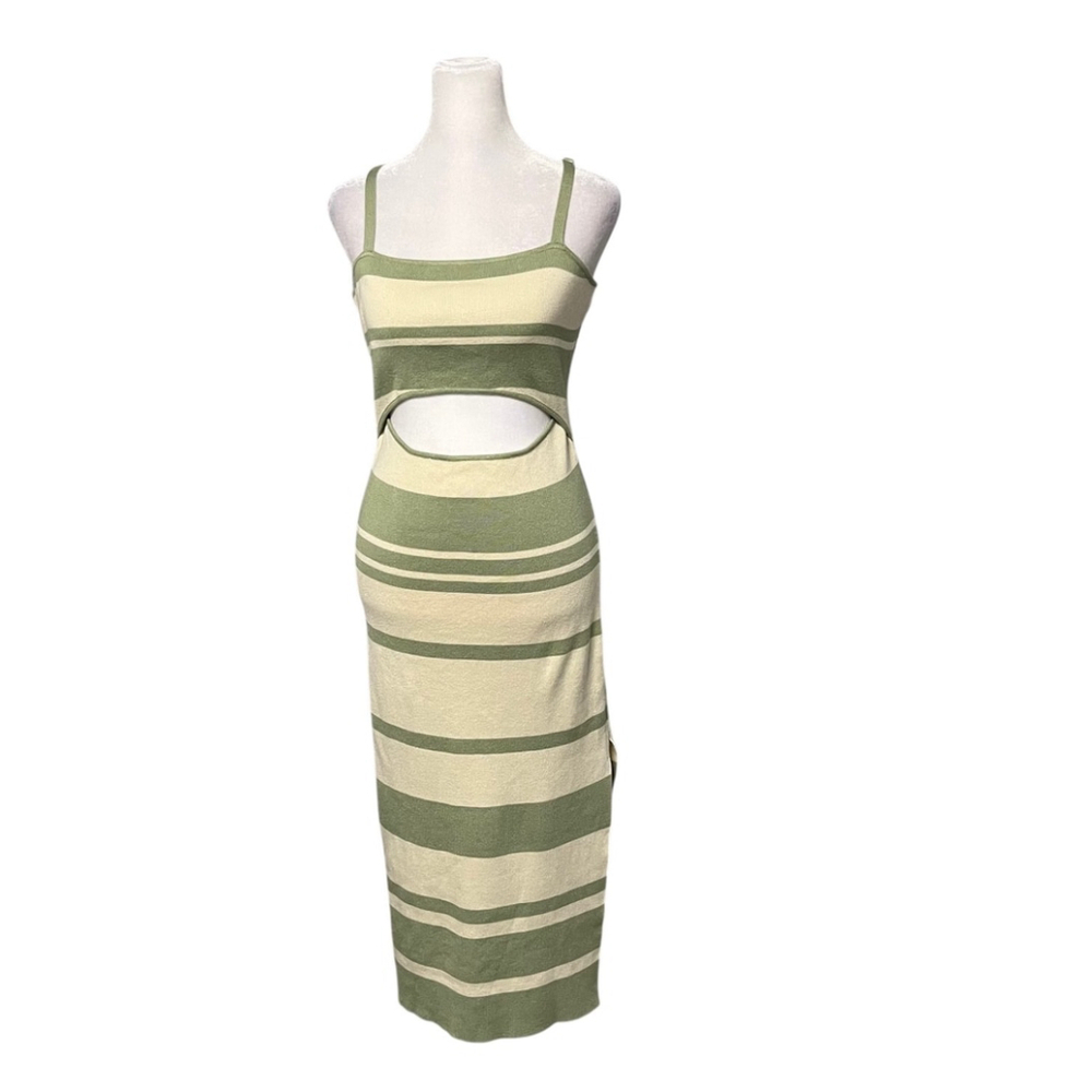 Mable Green Cream Knit Cutout Midi Dress Size Large - Picture 5 of 9